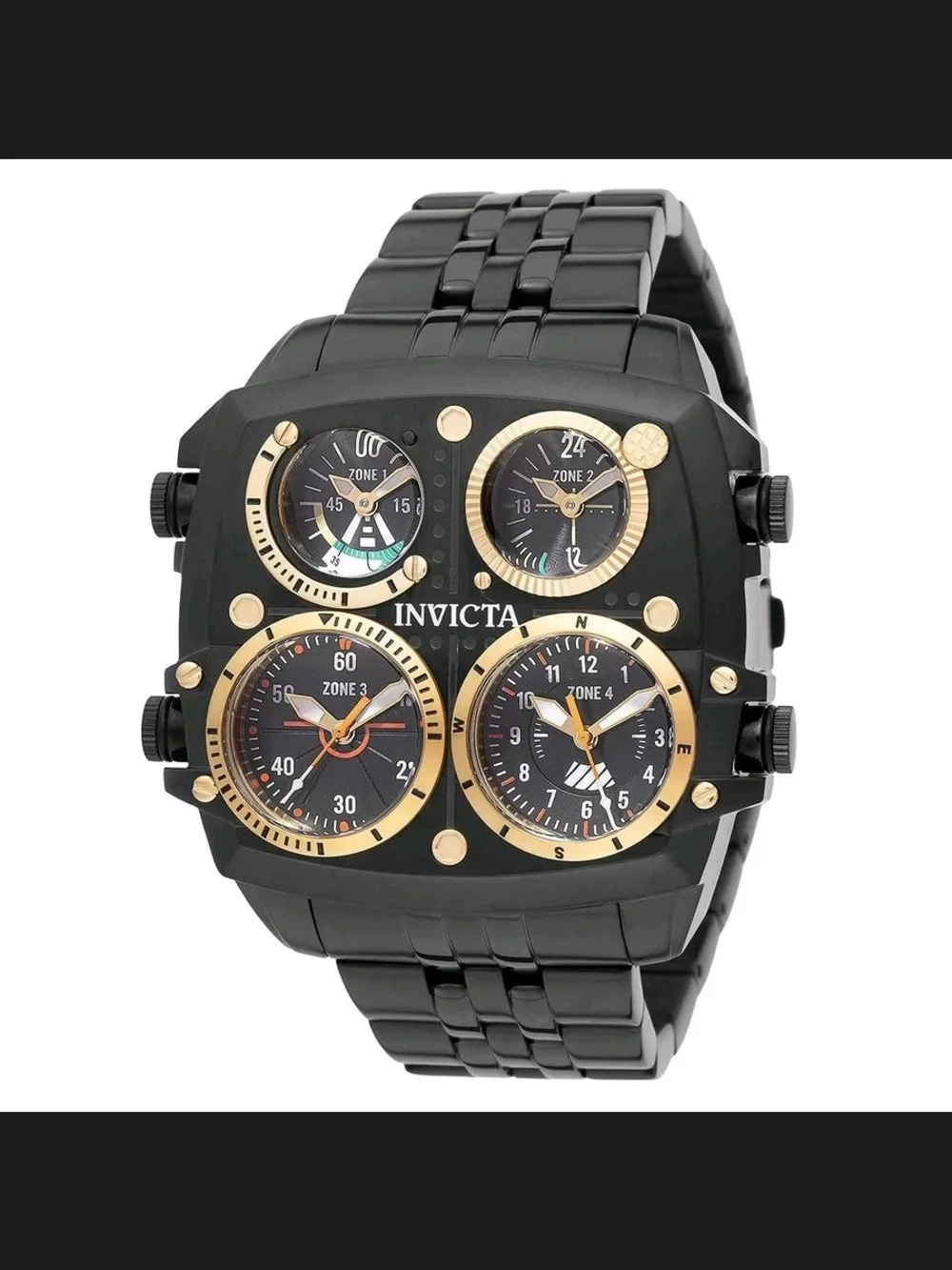 Invicta Aviator Zulu Black and Gold Four-Zone Multi-Time Bracelet Watch 50mm